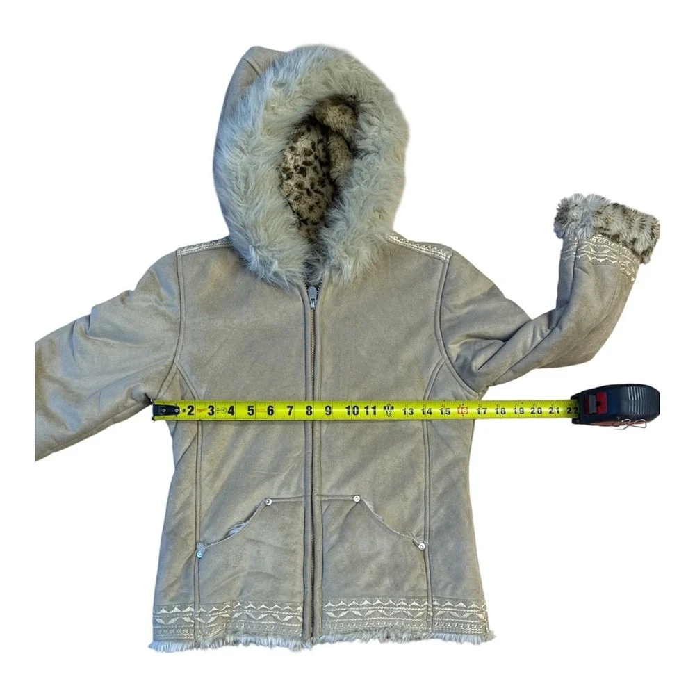 Arizona Faux Shearling Suede Hooded Jacket Girls Size 7/8